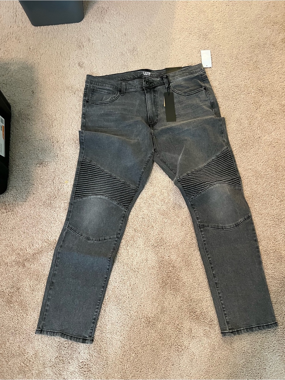Men's Skinny Moto Jeans in Washed Black by Lavi